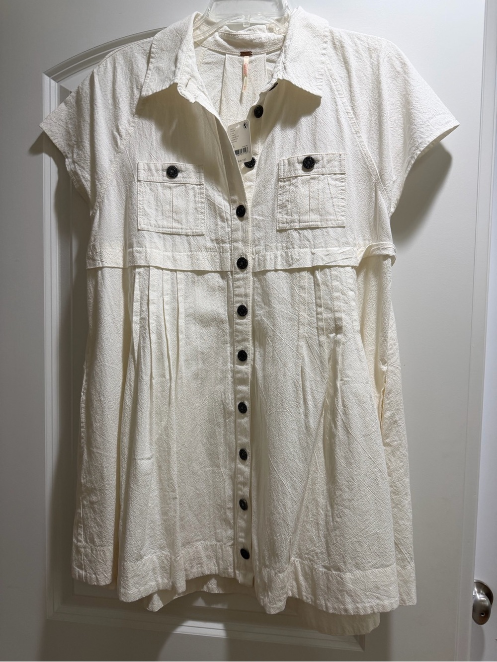 Free People Cream Button-Front Pleated Midi Shirt Dress